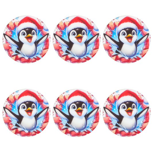 Christmas Penguin Printed Flat Round Focal