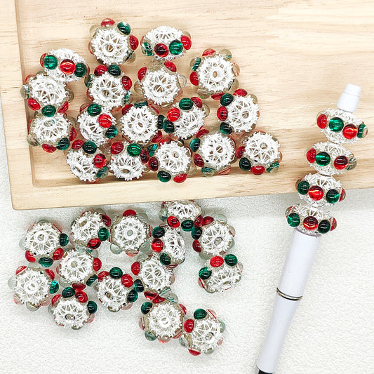 Christmas Red Green Gem Rhinestone Metal Beads,Fancy Beads