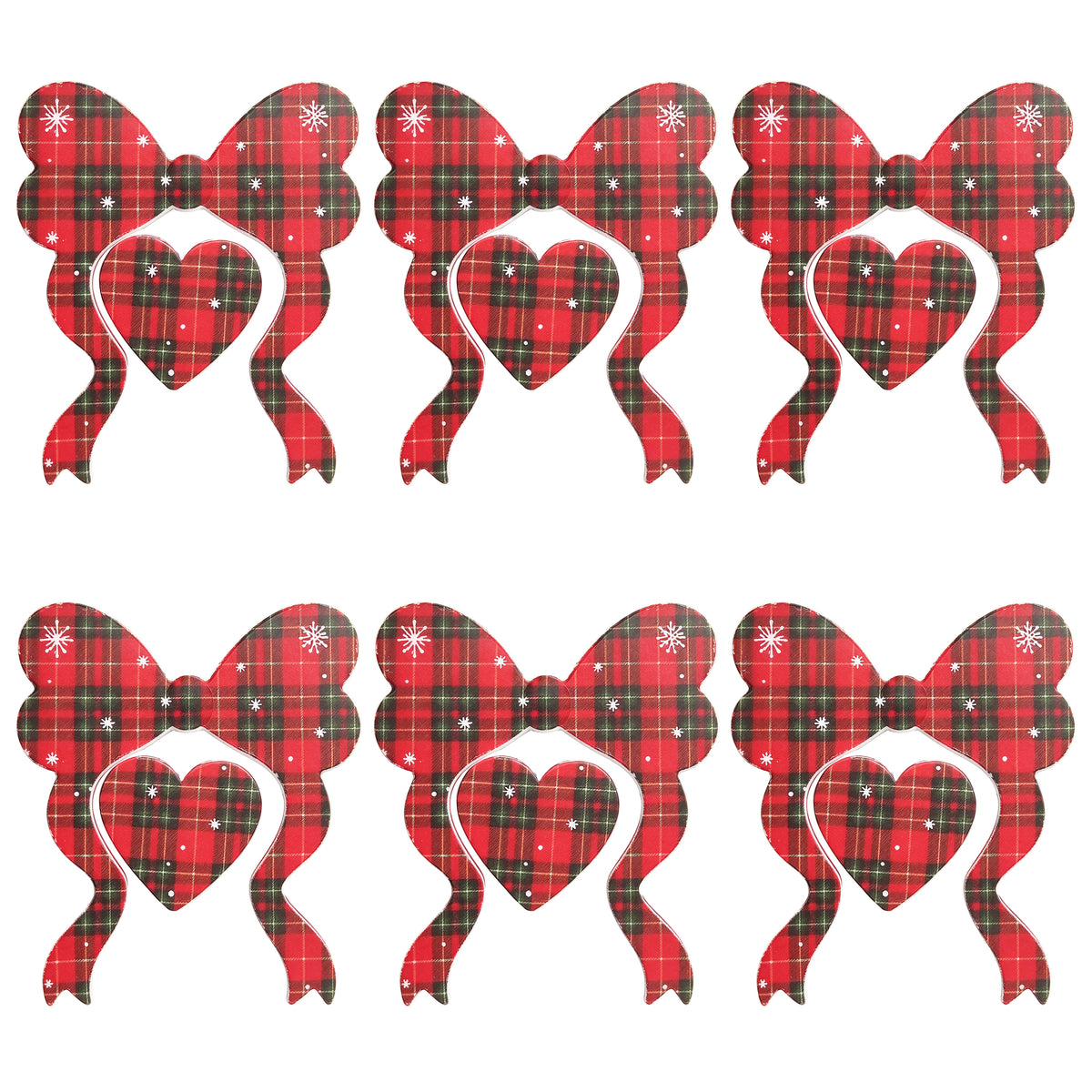 Christmas Red Plaid Bow Heart Print Focal