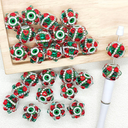 Christmas Rhinestone Bling Acrylic Beads,Heart Crystal Fancy Beads