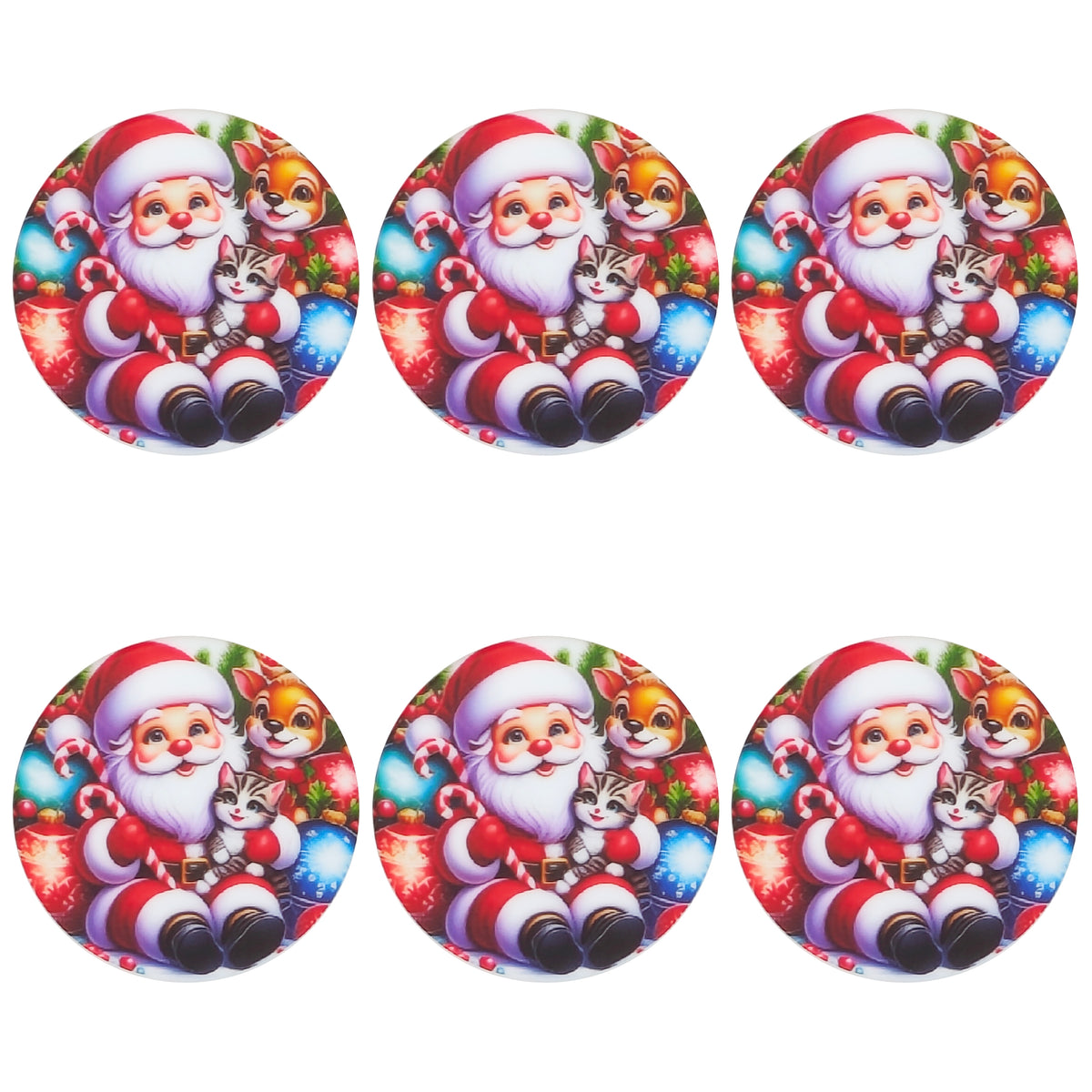 Christmas Santa Print Flat Round Focal