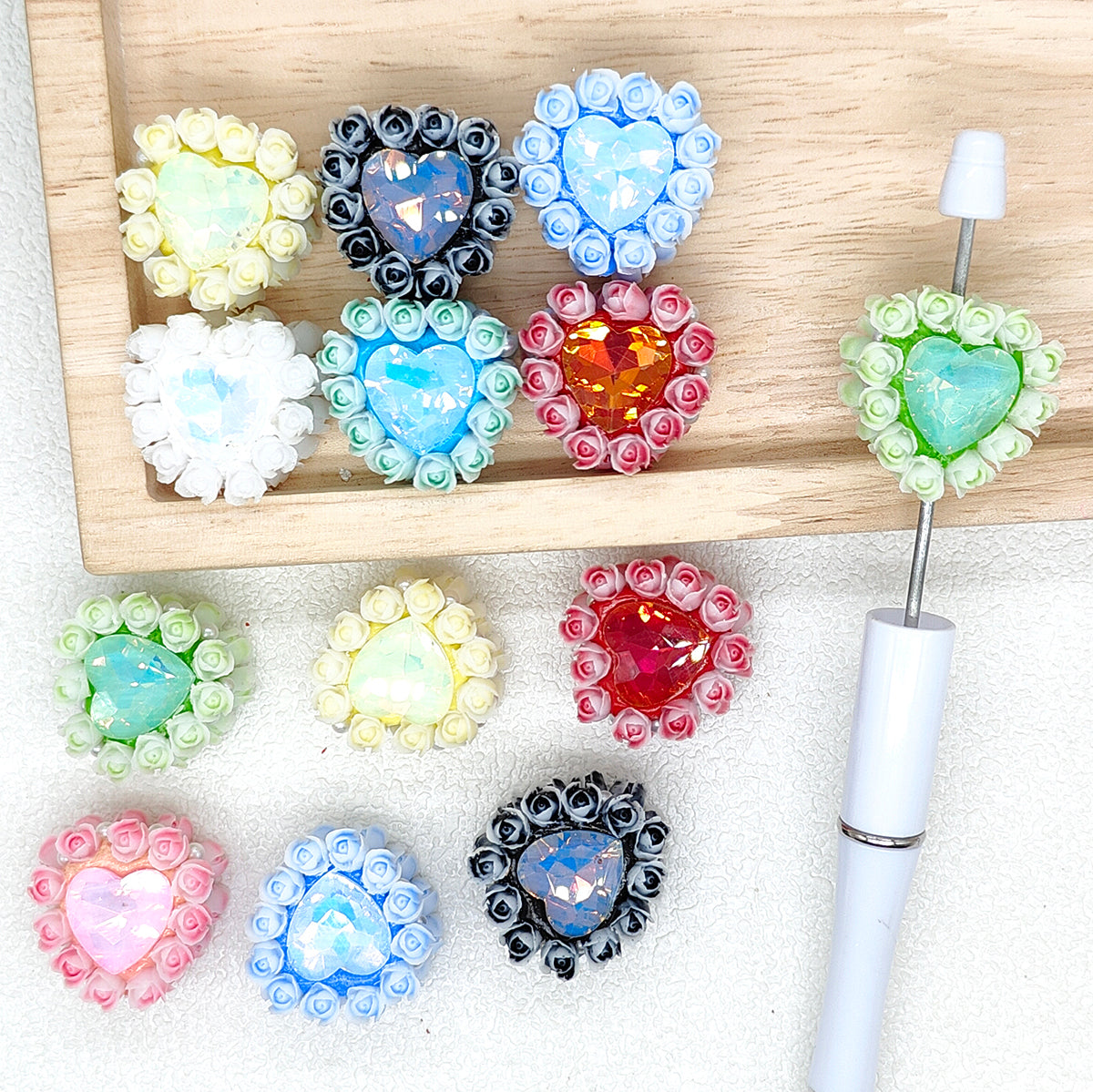 Chunky Heart Gem Flower Rose Pearl Polymer Clay Fancy Beads