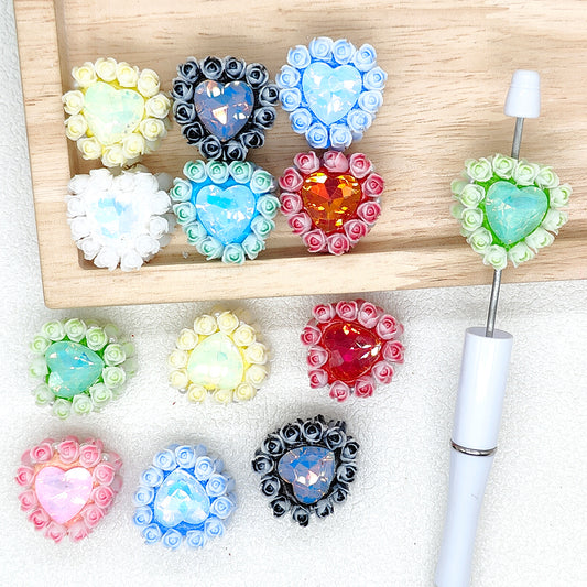 Chunky Heart Gem Flower Rose Pearl Polymer Clay Fancy Beads