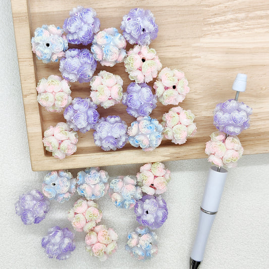 Chunky Heart Rose Flower Ball Fancy Floral Clay Beads