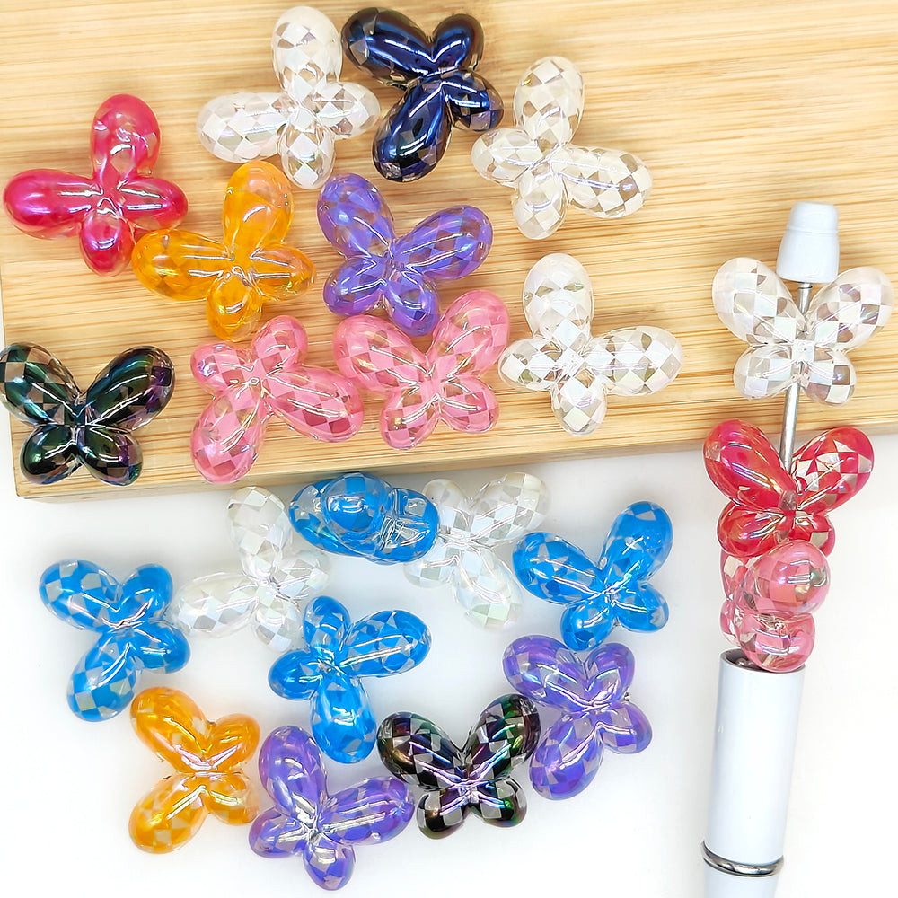 Clear Checked Butterfly Beads,Assorted Color Acrylic Beads