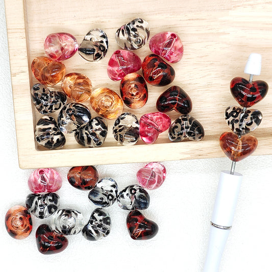 Clear Colored Leopard Heart Assorted Acrylic Beads