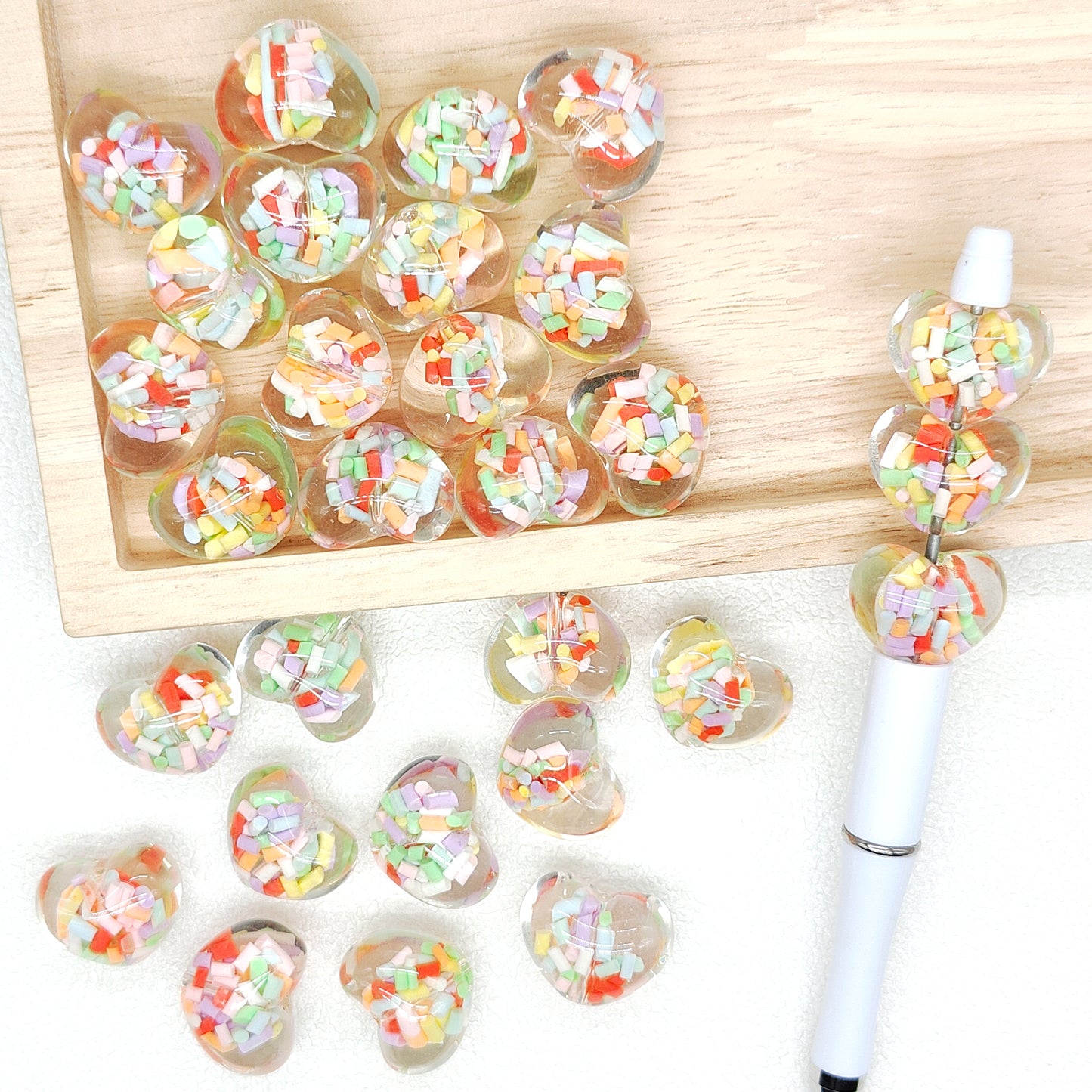 Clear Heart Colored Sprinkle Resin Beads,Chunky Acrylic Beads