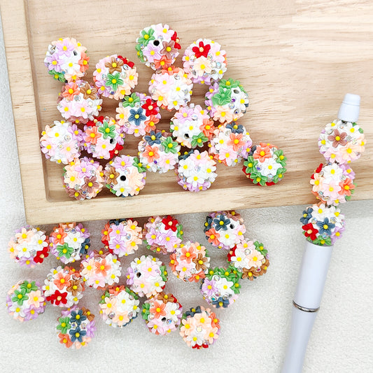 Colored Flower Polymer Clay Beads,Floral Ball Beads