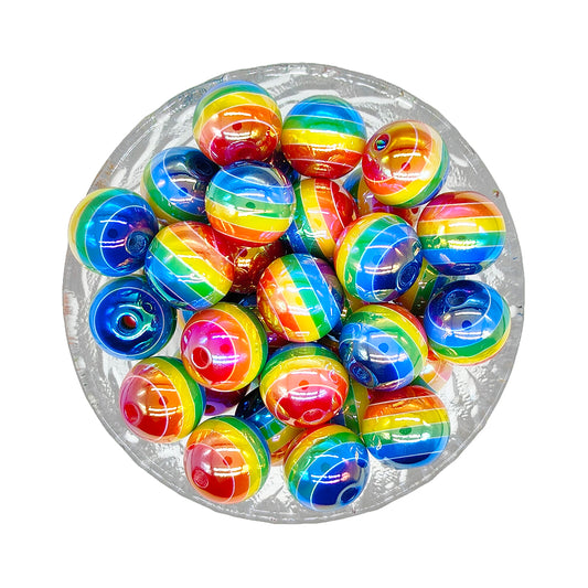 16mm UV Opal Colorful Stripe Gumball Acrylic Beads