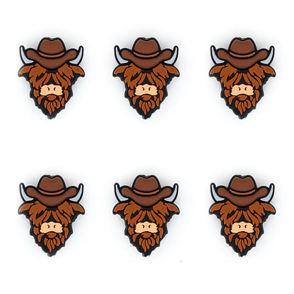Cowboy Hat Highland Cow Head Silicone Focal Bead