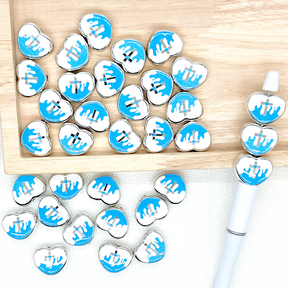 Cross Blue White Heart Shape Acrylic Beads,DIY Jewelry Pen