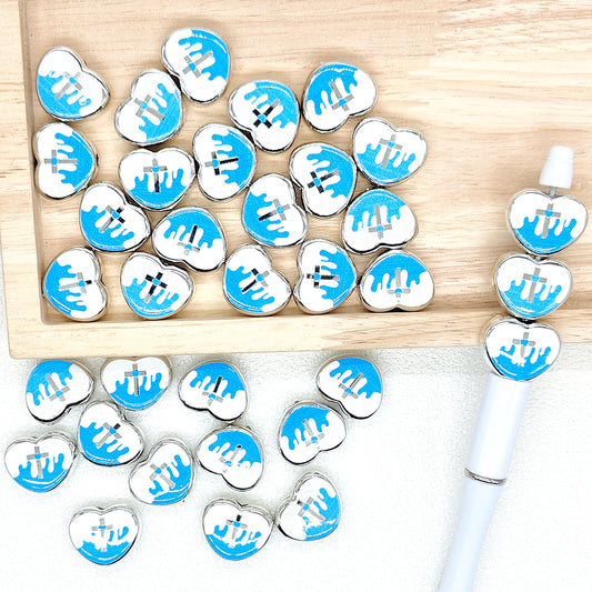 Cross Blue White Heart Shape Acrylic Beads,DIY Jewelry Pen