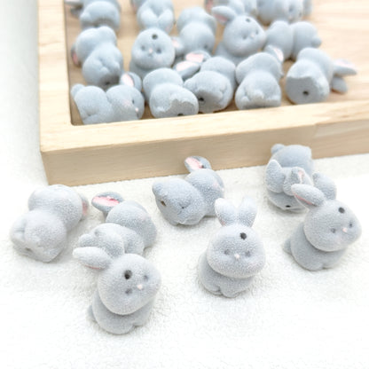 Grey Rabbit Flocked Acrylic Beads DIY Keychain