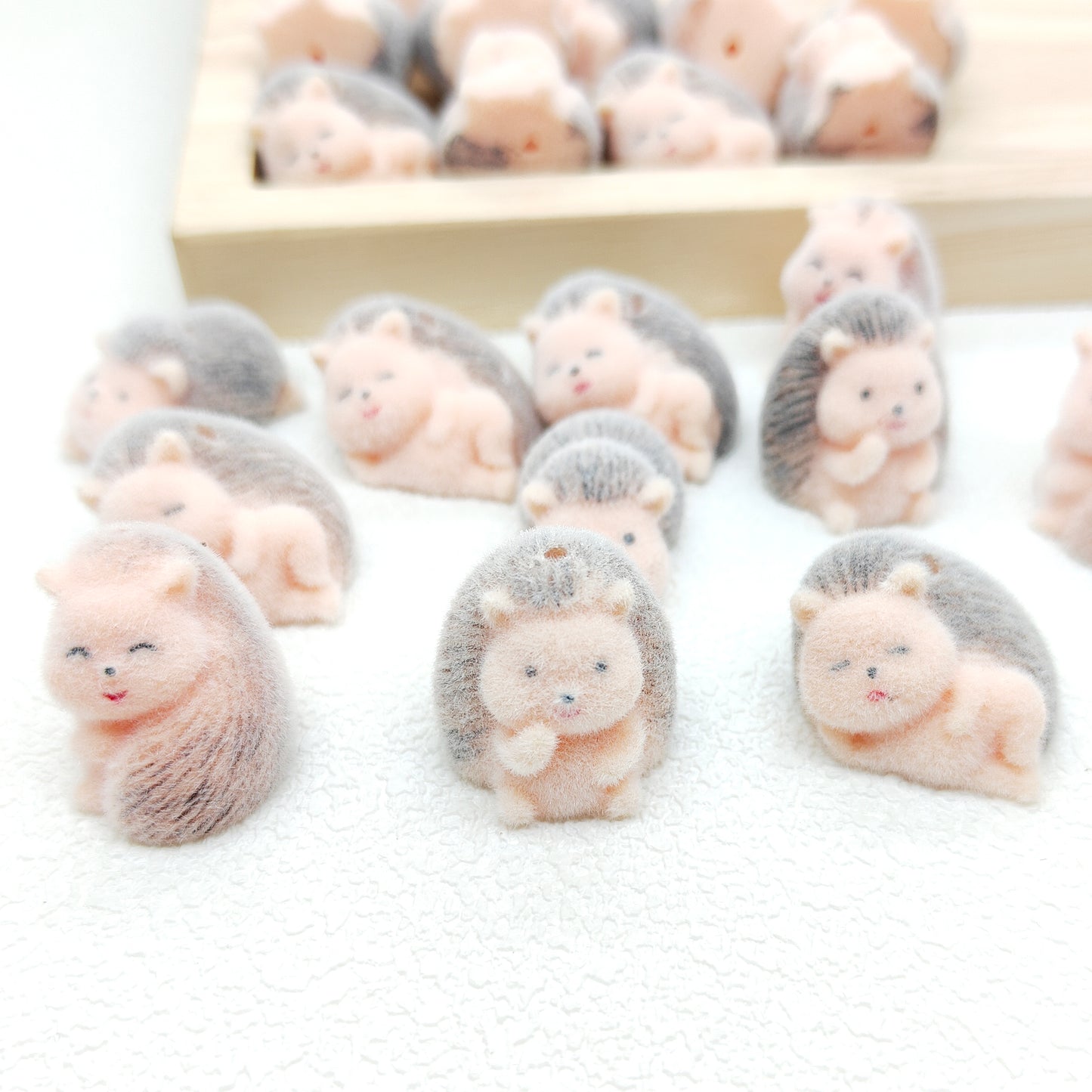 3D Flocked Hedgehog Acrylic Fuzzy Beads,Assorted Gesture