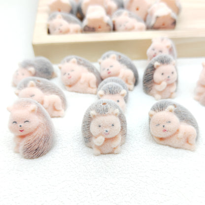 3D Flocked Hedgehog Acrylic Fuzzy Beads,Assorted Gesture