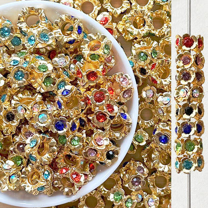 14mm Gold Flower Spacer Beads,Rhinestone Spacer,Metal Spacer