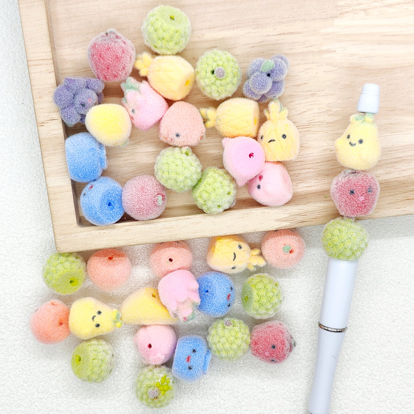 Fruit Assorted Flocked Acrylic Beads,Fuzzy Beads