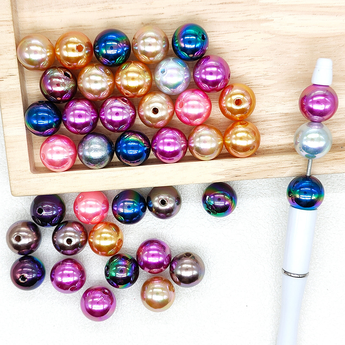 16mm Iridescent Pearl Coated Acrylic Gumball Beads Mix Color Bulk