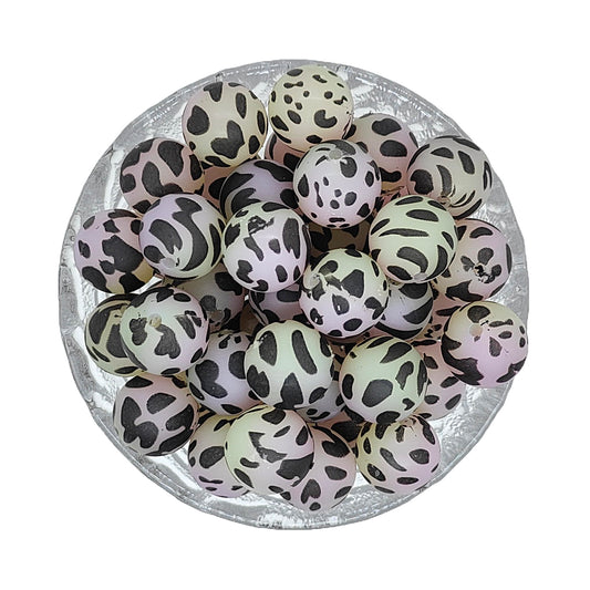 15mm Glow In Dark Tie-Dye Cow Print Round Silicone Beads