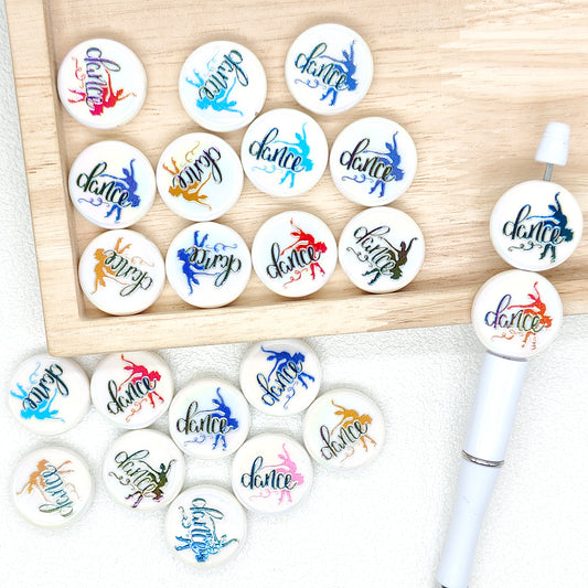 Dance Print Flat Round Acrylic Loose Beads