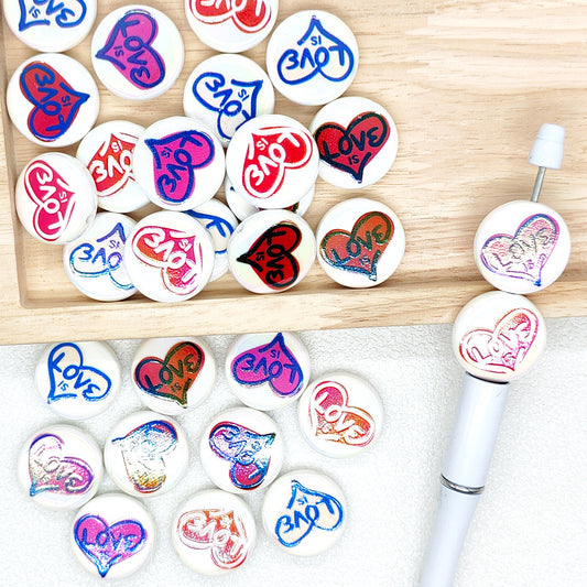 Flat Round UV Love Heart Acrylic Loose Beads,DIY Keychain
