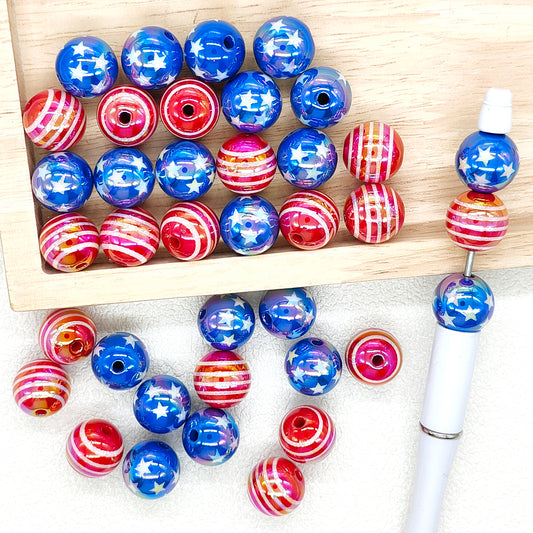 16mm USA Flag Acrylic Beads for Patriotic Jewelry,Gumball Beads