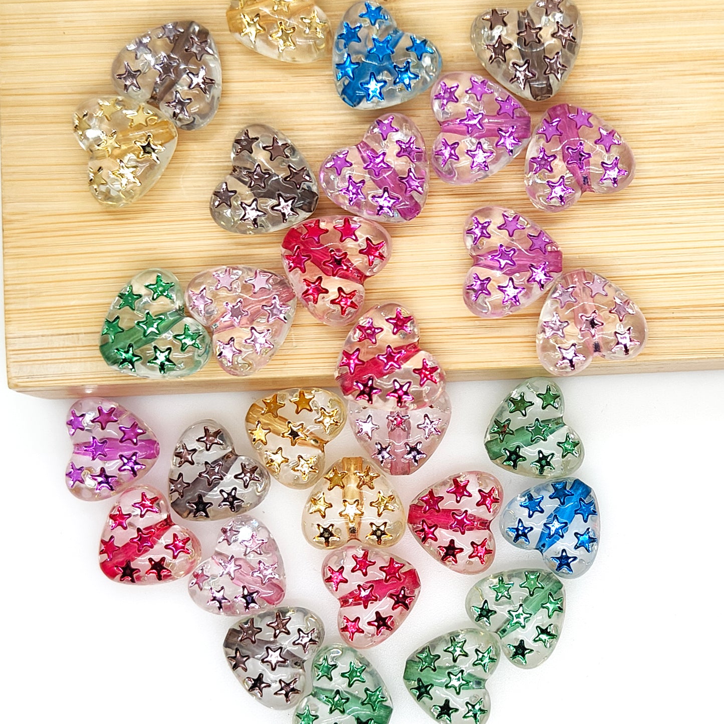 Chunky Transparent Starry Heart Acrylic Beads