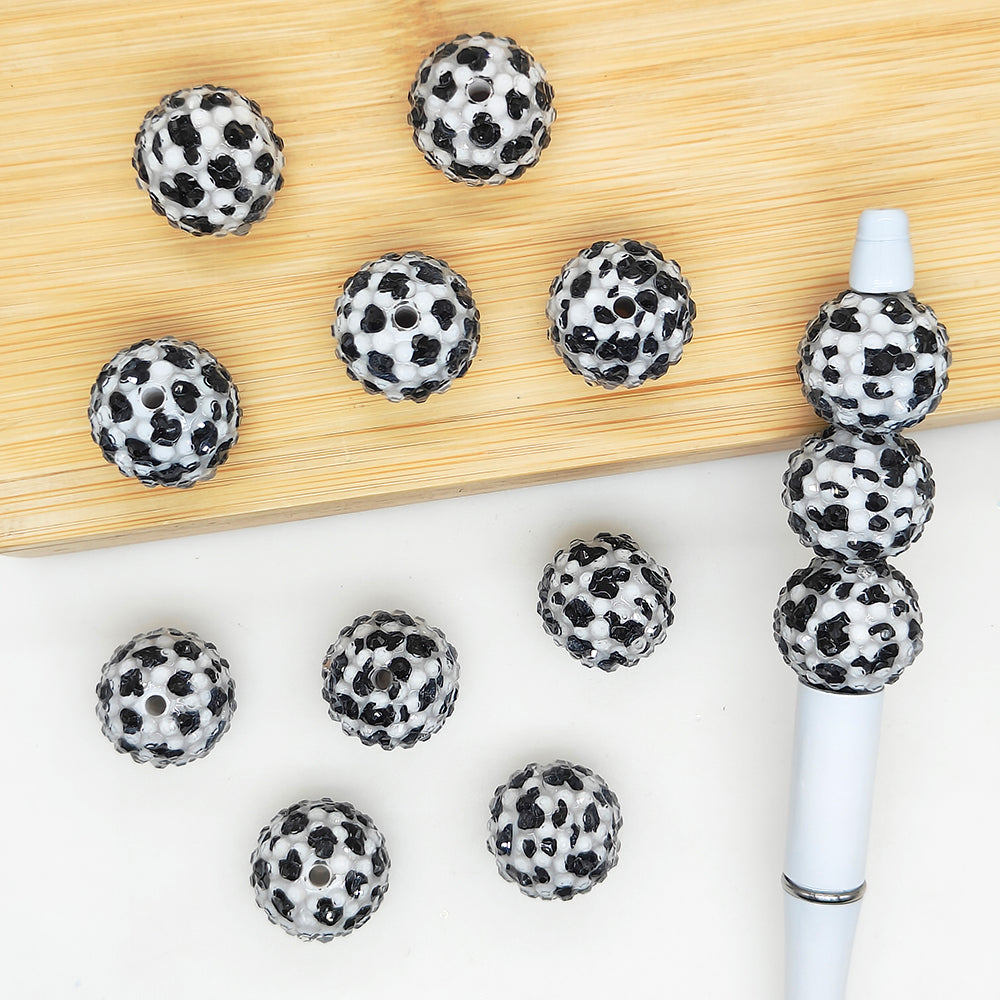 20mm Cow Rhinestone Bubblegum Acrylic Beads