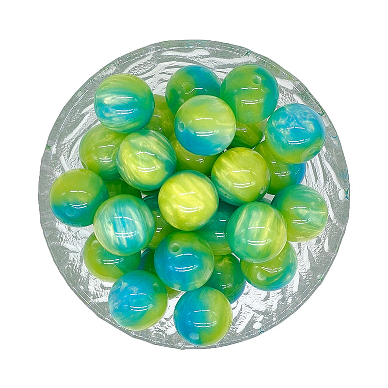 16mm Round Blue Green Pearlescent Acrylic Beads
