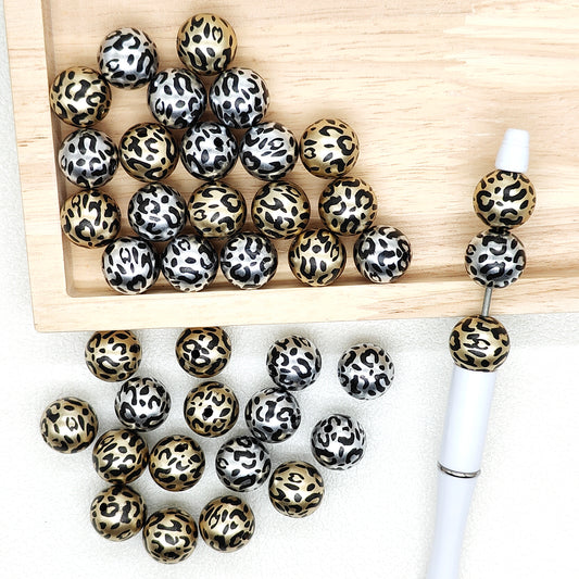 16mm Leopard Gold Silver Mix Acrylic Beads