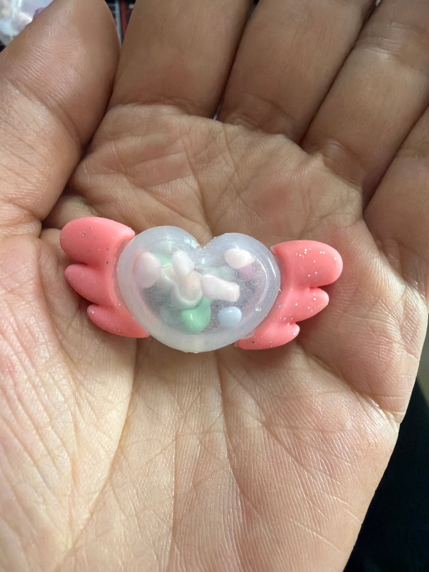 3D Silicone Love Heart Angel Wing Focal Shaker Beads With Beads Inside