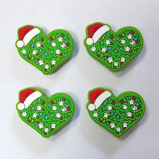 Heart With Christmas Hat Silicone Focal Beads