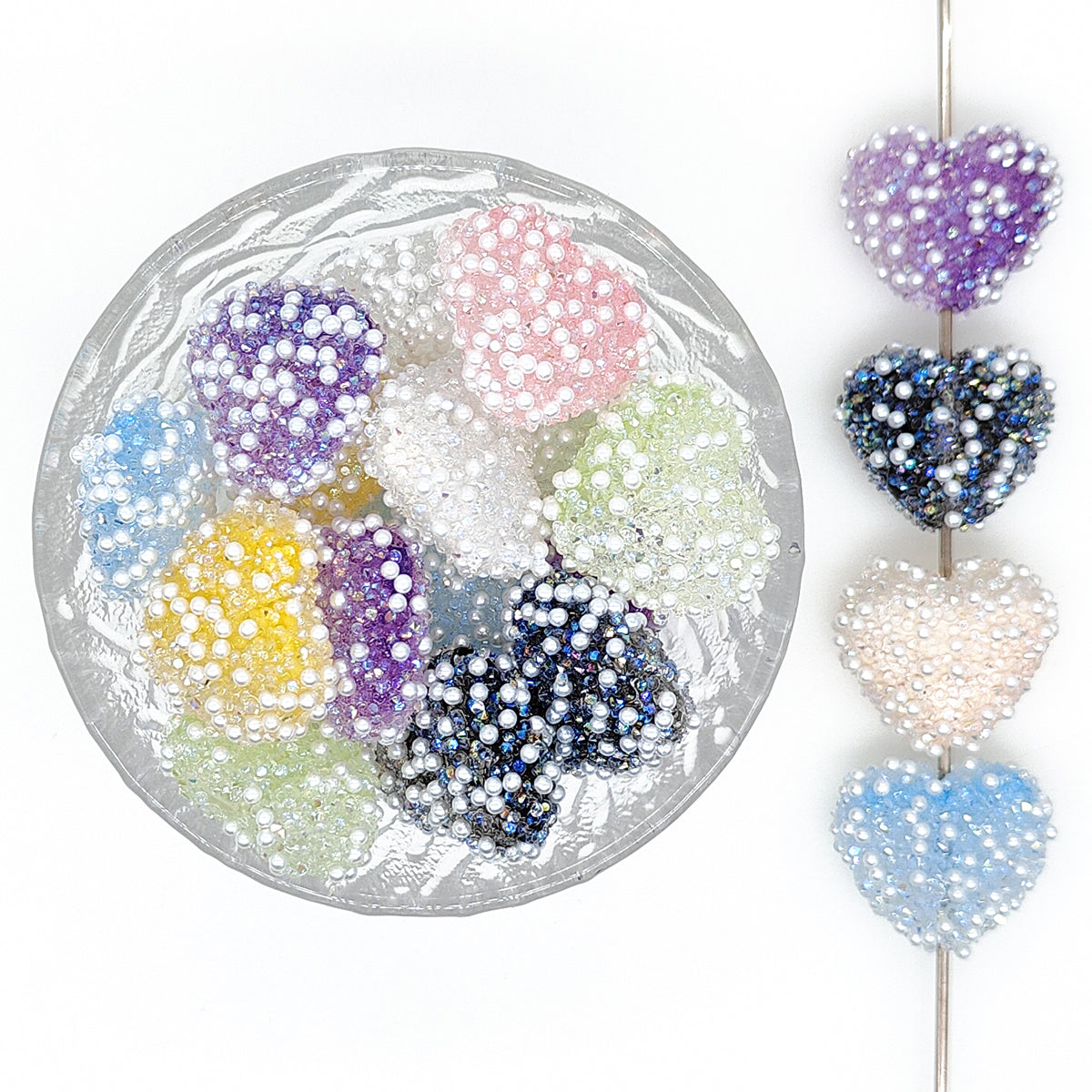 Mix Heart Pearl Rhinestone Sugar Bubblegum Acrylic Beads