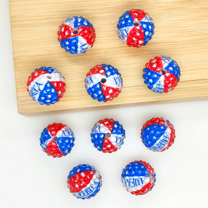 20mm America Rhinestone Bubblegum Acrylic Beads