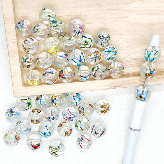 16mm UV Colorful Butterfly Transparency Acrylic Gumball Beads