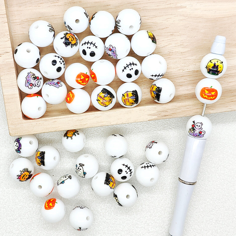 Halloween Pumpkin Ghost Acrylic 16mm Assorted Loose Beads
