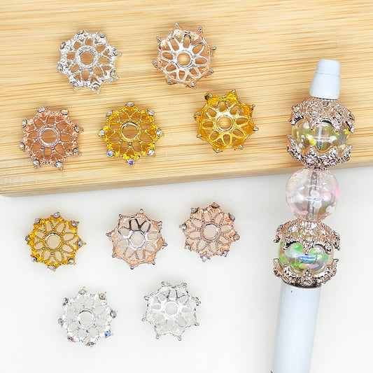 Fancy AB Rhinestone Metal Bead Cap fit 16mm Round Beads