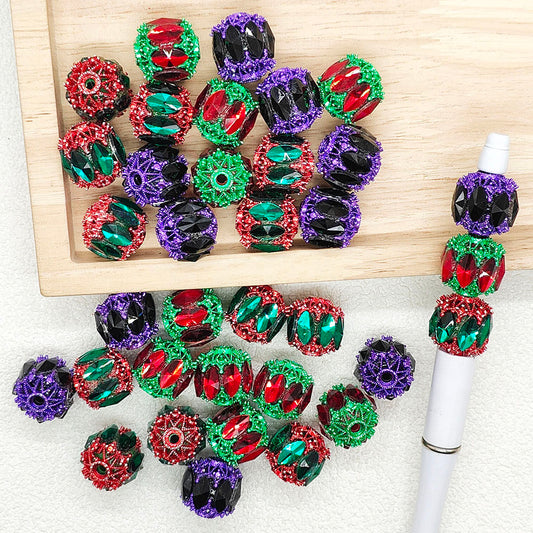 Fancy Beads,Crystal Rhinestone Inlaid Metal Acrylic Beads