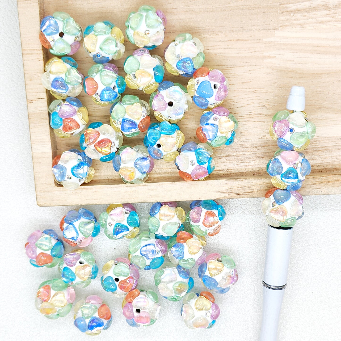 Fancy Colored Heart Rhinestone Polymer Clay Beads