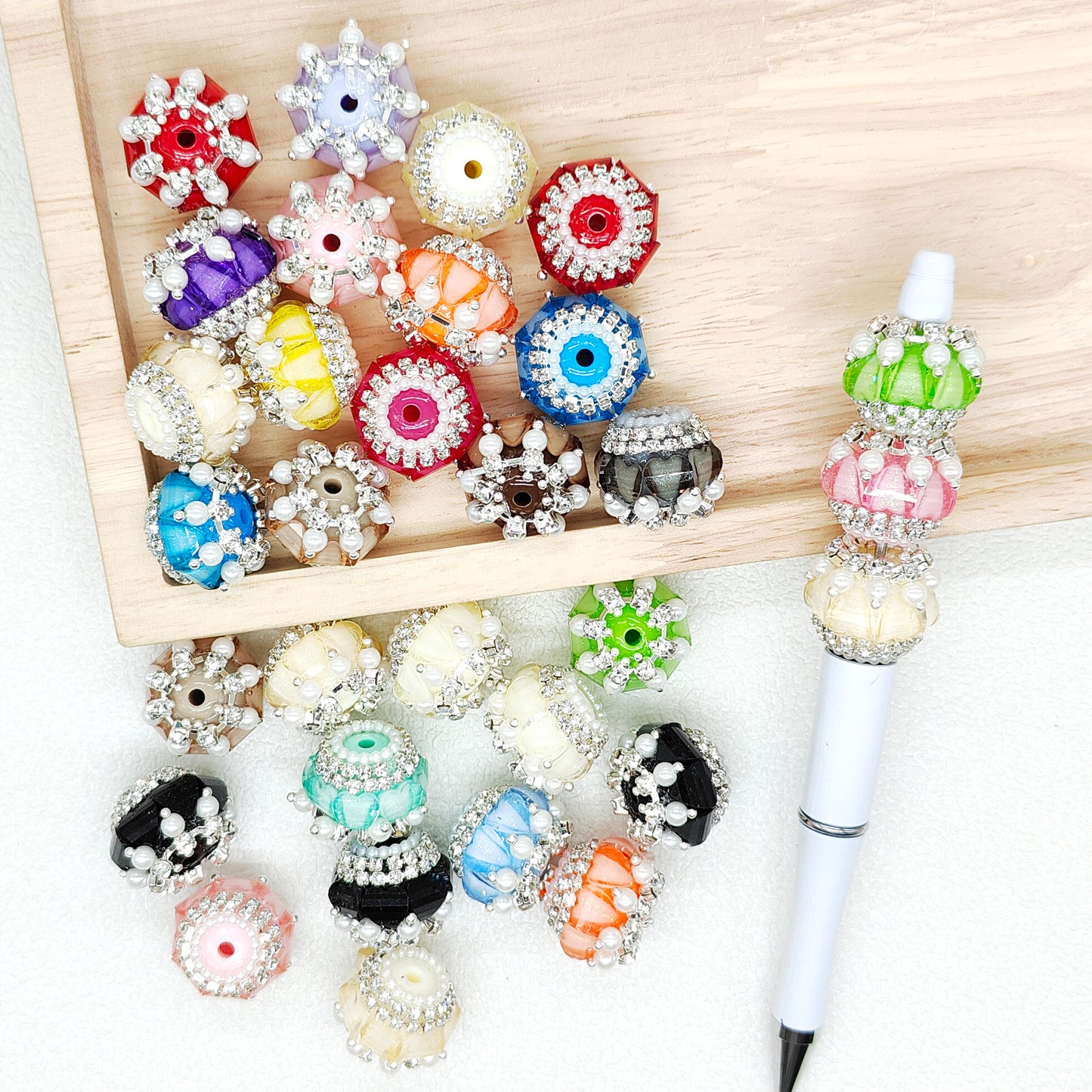 Fancy Crystal Pearl Gem Rhinestone Acrylic Beads DIY Beaded Pen