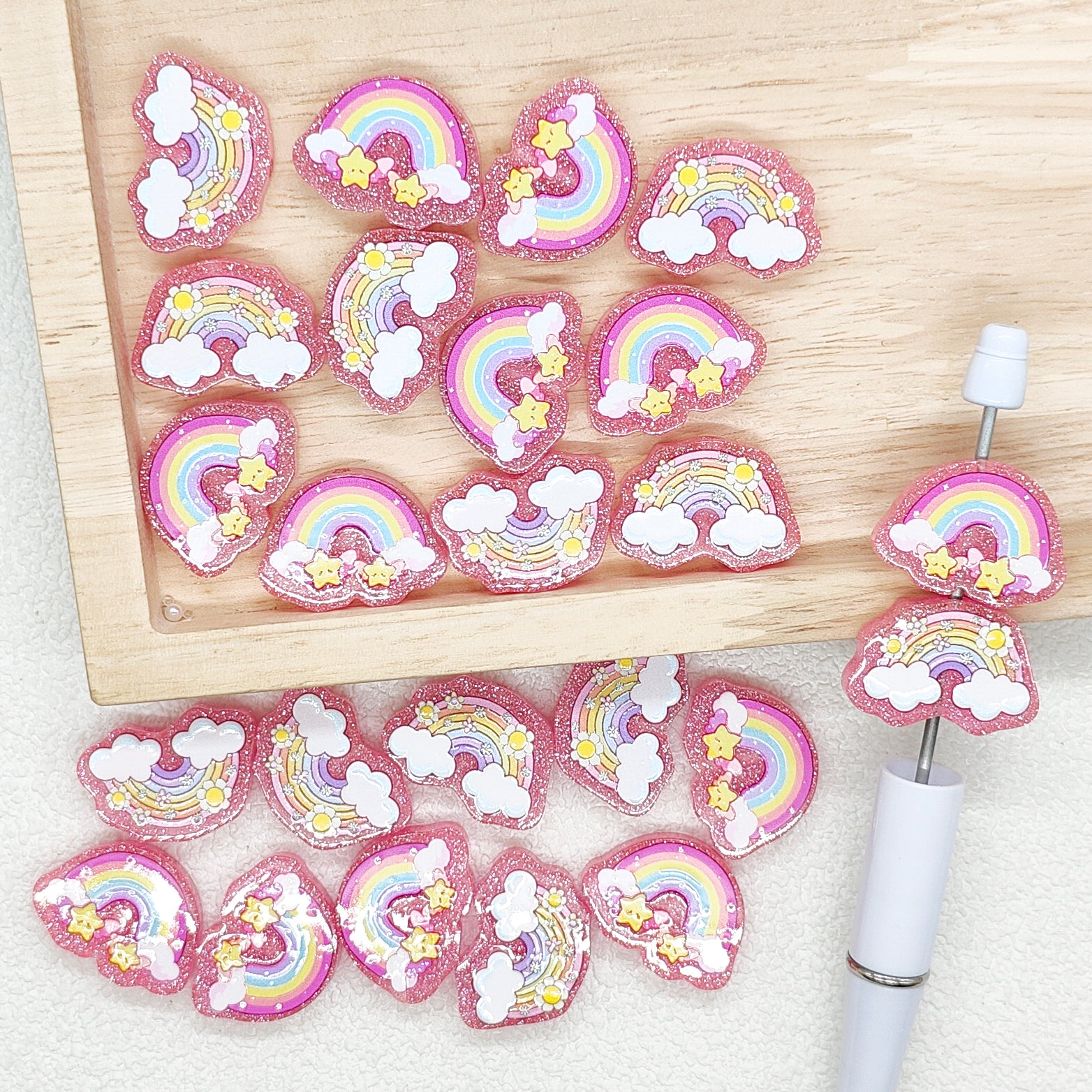 Flat Rainbow Acrylic Focal Beads