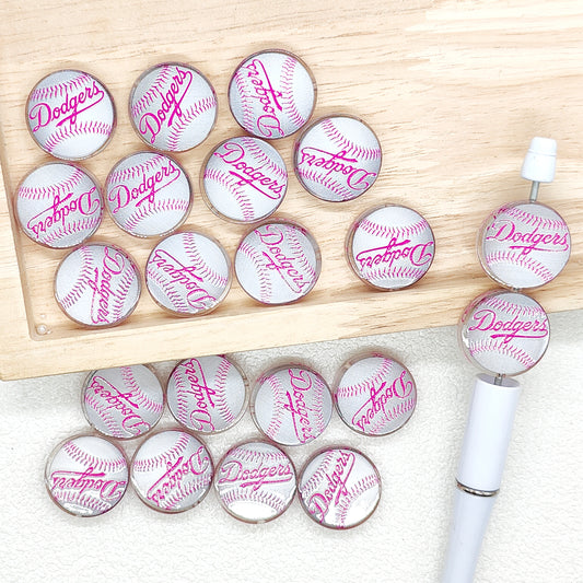Flat Round Baseball Team Acrylic Focal Beads