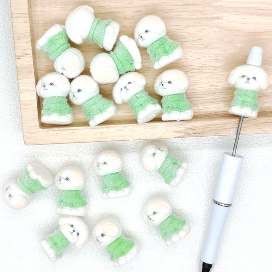 Flocked Dog Beads,Flock Acrylic Beads,DIY Craft