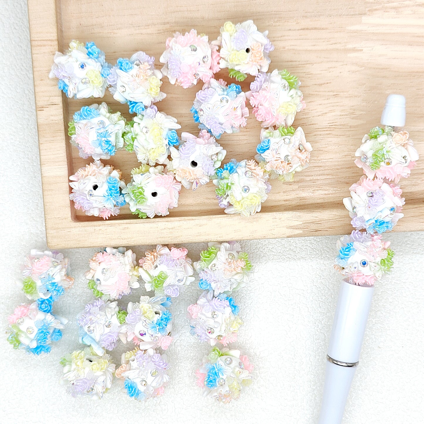 Floral Ball,Spring Flower Butterfly Fancy Polymer Clay Bead