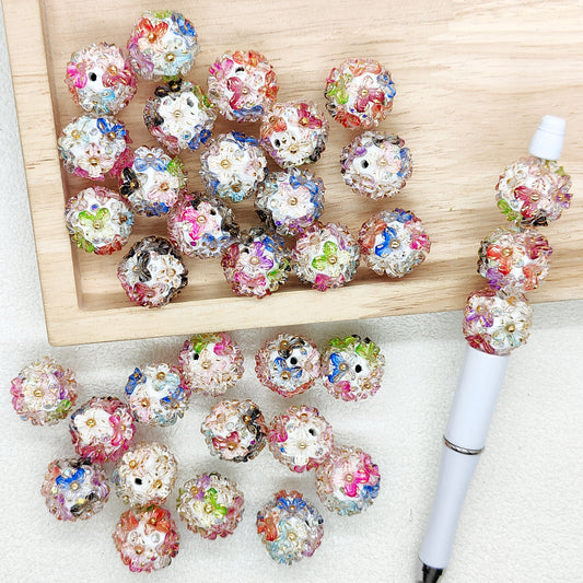 Floral Polymer Clay Rhinestone Beads,Flower Fancy Beads