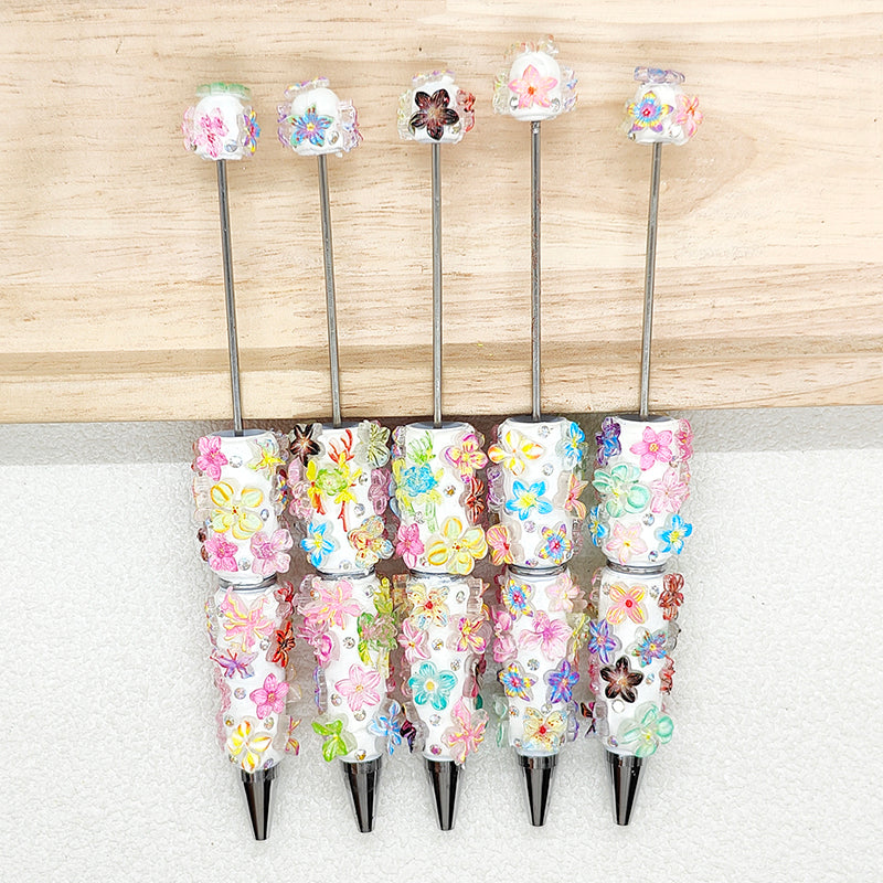 Floral Rhinestones Clay Beadable Pen,DIY Beaded Flower Pen