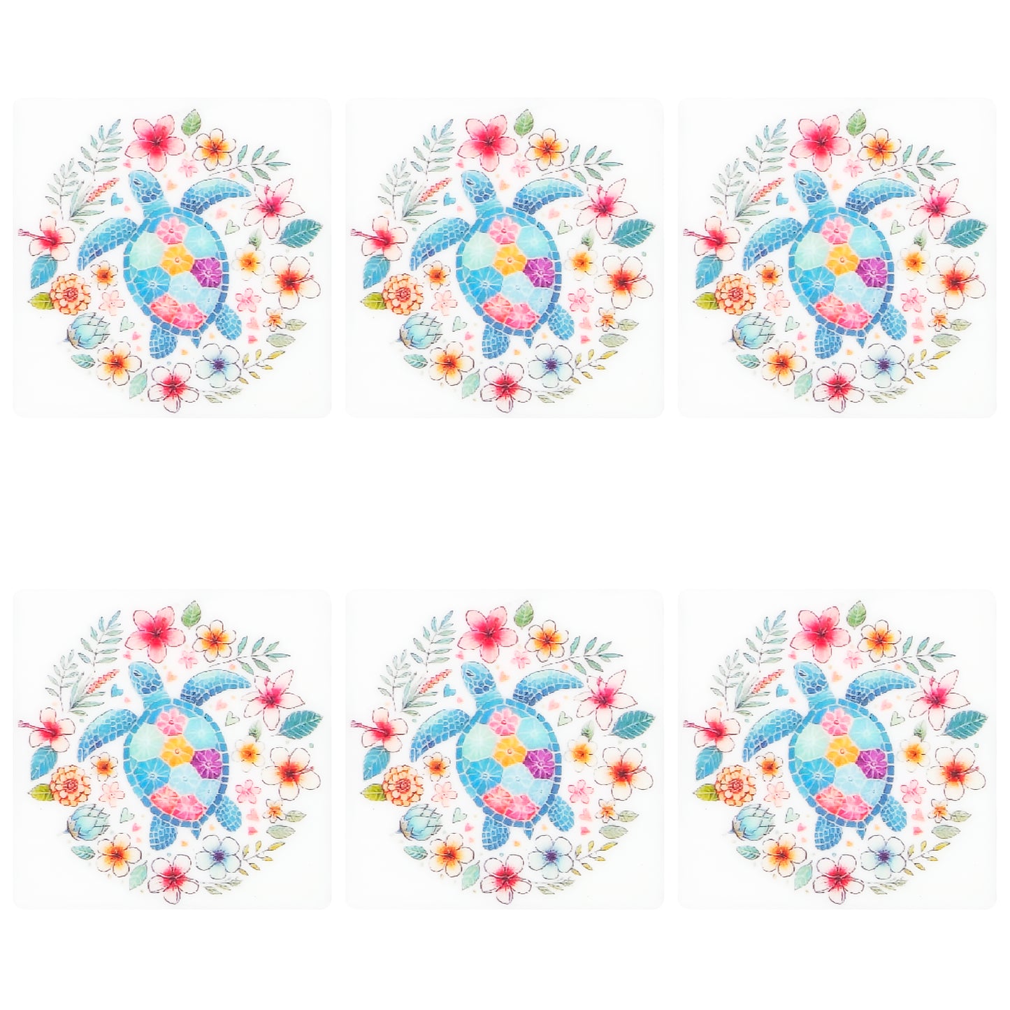 Floral Sea Turtle Square Print Focal