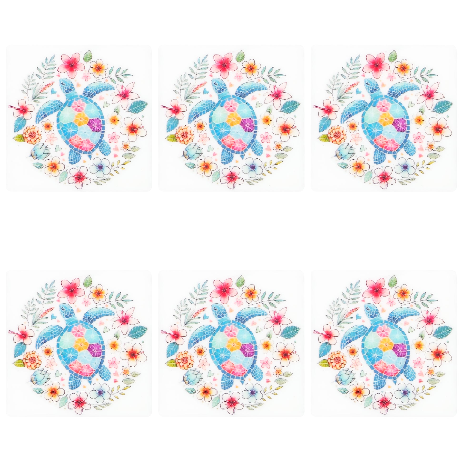Floral Sea Turtle Square Print Focal