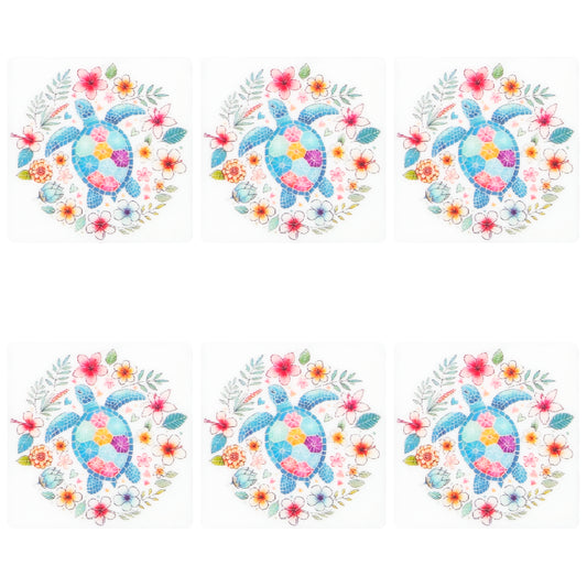 Floral Sea Turtle Square Print Focal