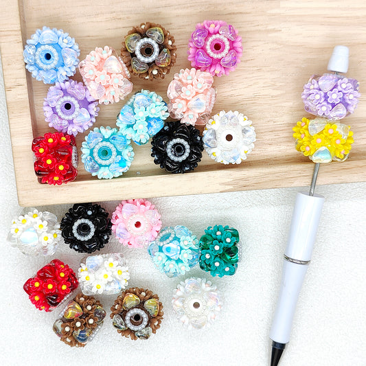 Flower Beads,Iridescent Crystal Floral Acrylic Resin Beads